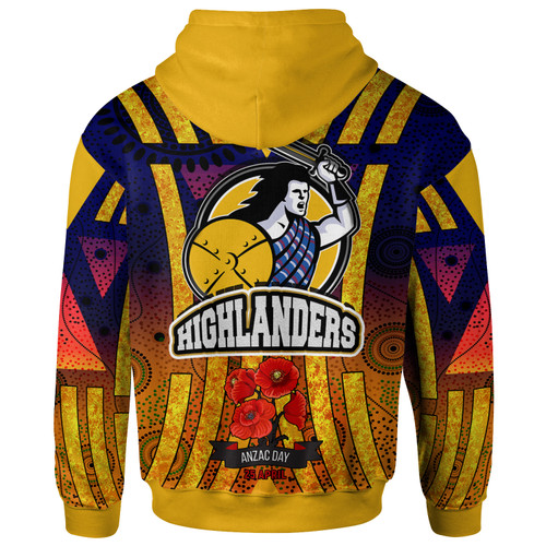 Otago Highlanders Rugby Hoodie -  Aboriginal Inspired Anzac Day Otago Highlanders With Poppy Flower Hoodie Otago Highlanders Rugby Hoodie -  Aboriginal Inspired Anzac Day Otago Highlanders With Poppy Flower Hoodie