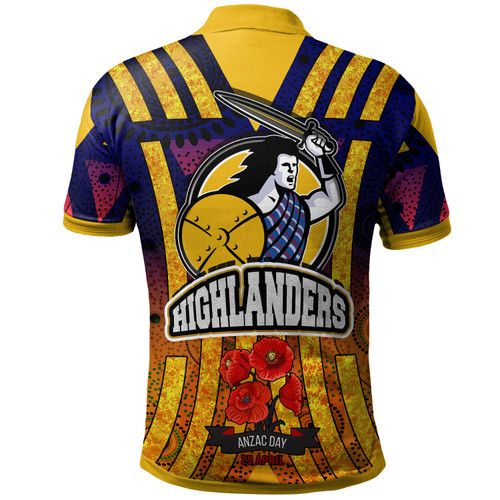 Otago Highlanders Rugby Polo Shirt -  Aboriginal Inspired Anzac Day Otago Highlanders With Poppy Flower Polo Shirt Otago Highlanders Rugby Polo Shirt -  Aboriginal Inspired Anzac Day Otago Highlanders With Poppy Flower Polo Shirt