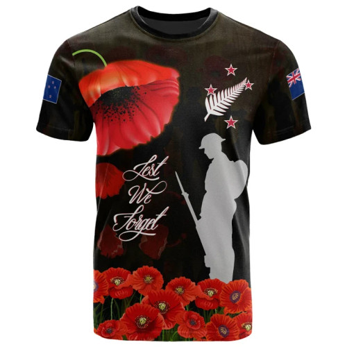 New Zealand Warriors Anzac T - Shirt - Remembrance Poppy Flowers