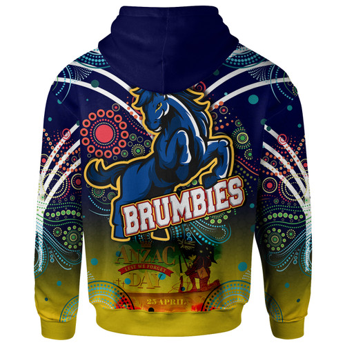 Brumbies Rugby Hoodie - Anzac Day "Lest We Forget" Brumbies Aboriginal Inspired Pattern With Horse Hoodie Brumbies Rugby Hoodie - Anzac Day "Lest We Forget" Brumbies Aboriginal Inspired Pattern With Horse Hoodie