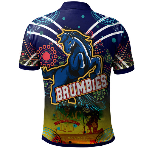 Brumbies Rugby Polo Shirt- Anzac Day "Lest We Forget" Brumbies Aboriginal Inspired Pattern With Horse Polo Shirt Brumbies Rugby Polo Shirt- Anzac Day "Lest We Forget" Brumbies Aboriginal Inspired Pattern With Horse Polo Shirt