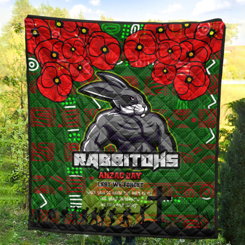 Australia Rabbitohs Quilt - Aboriginal InspiredAustralia Rabbitohs Anzac '' Lest We Forget '' With Poppy Flower Quilt Australia Rabbitohs Quilt - Aboriginal InspiredAustralia Rabbitohs Anzac '' Lest We Forget '' With Poppy Flower Quilt