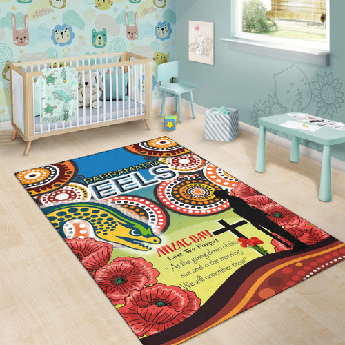 Parramatta Eels Area Rug - Aboriginal Inspired And Anzac Day Let We Forgot Patterns Area Rug