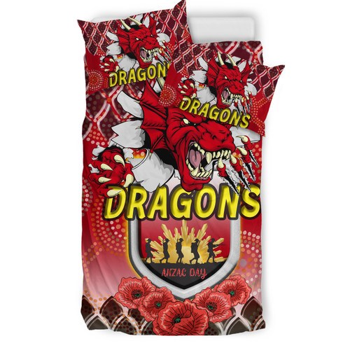 Australia Illawarra and St George Bedding Set - Aboriginal Inspired And Anzac Day With Dragons Poppy Flower Patterns Bedding Set Australia Illawarra and St George Bedding Set - Aboriginal Inspired And Anzac Day With Dragons Poppy Flower Patterns Bedding Set