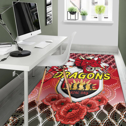 Australia Illawarra and St George Area Rug - Aboriginal Inspired And Anzac Day With Dragons Poppy Flower Patterns Area Rug Australia Illawarra and St George Area Rug - Aboriginal Inspired And Anzac Day With Dragons Poppy Flower Patterns Area Rug