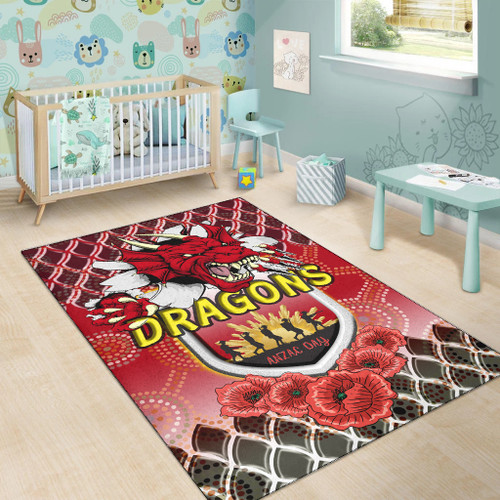 Australia Illawarra and St George Area Rug - Aboriginal Inspired And Anzac Day With Dragons Poppy Flower Patterns Area Rug Australia Illawarra and St George Area Rug - Aboriginal Inspired And Anzac Day With Dragons Poppy Flower Patterns Area Rug
