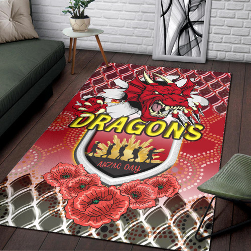 Australia Illawarra and St George Area Rug - Aboriginal Inspired And Anzac Day With Dragons Poppy Flower Patterns Area Rug Australia Illawarra and St George Area Rug - Aboriginal Inspired And Anzac Day With Dragons Poppy Flower Patterns Area Rug
