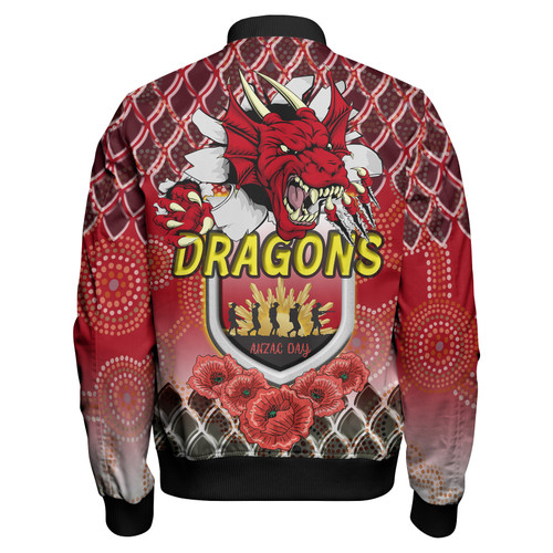 Australia Dragons Bomber Jacket - Aboriginal Inspired And Anzac Day With Dragons Poppy Flower Patterns Bomber Jacket Australia Dragons Bomber Jacket - Aboriginal Inspired And Anzac Day With Dragons Poppy Flower Patterns Bomber Jacket