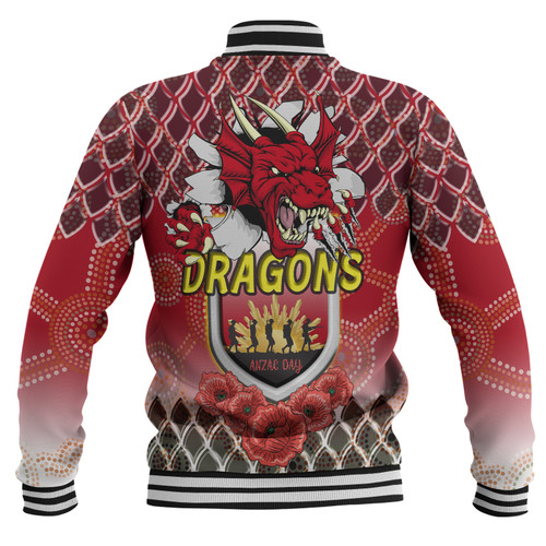 Australia Illawarra and St George Baseball Jacket - Aboriginal Inspired And Anzac Day With Dragons Poppy Flower Patterns Baseball Jacket Australia Illawarra and St George Baseball Jacket - Aboriginal Inspired And Anzac Day With Dragons Poppy Flower Patterns Baseball Jacket