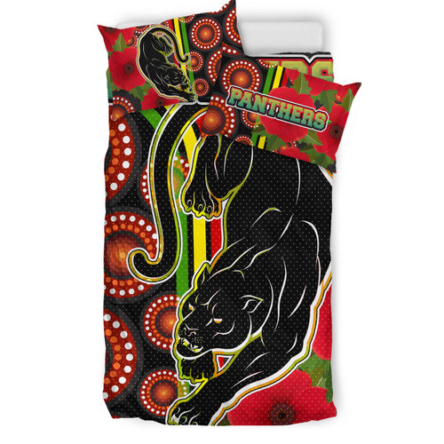 Penrith Panthers Bedding Set - Aboriginal Inspired Penrith Panthers Anzac Day Panther With Poppy Flower Bedding Set Penrith Panthers Bedding Set - Aboriginal Inspired Penrith Panthers Anzac Day Panther With Poppy Flower Bedding Set