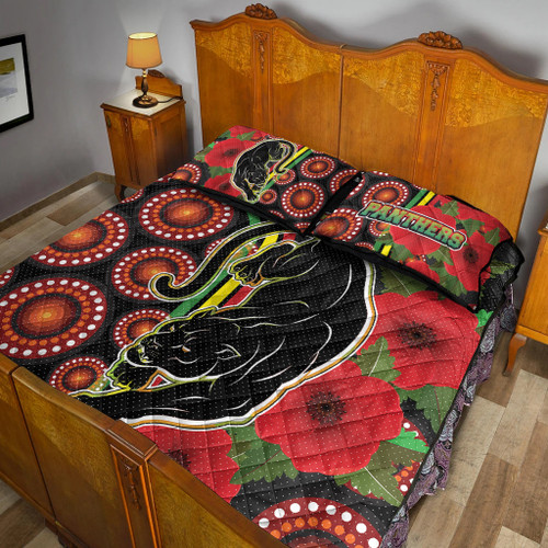 Penrith Panthers Quilt Bed Set - Aboriginal Inspired Penrith Panthers Anzac Day Panther With Poppy Flower Quilt Bed Set Penrith Panthers Quilt Bed Set - Aboriginal Inspired Penrith Panthers Anzac Day Panther With Poppy Flower Quilt Bed Set