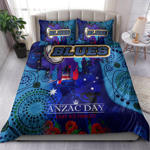 Blues Rugby Bedding Set - Aboriginal Anzac Day '' Lest We Forget '' Color Drawing Patterns Bedding Set