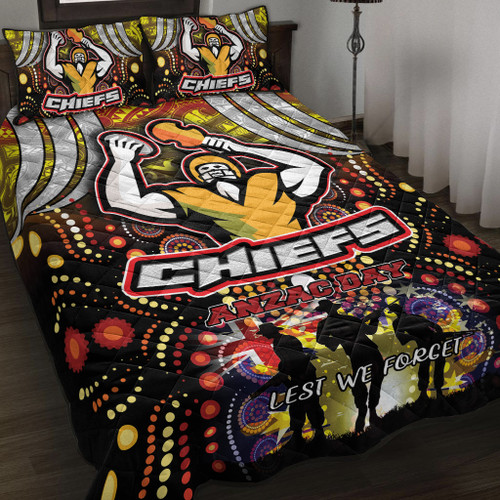 Chiefs Rugby Quilt Bed Set-  Aboriginal Anzac Day '' Lest We Forget'' Chiefs With Maori Pattern Quilt Bed Set