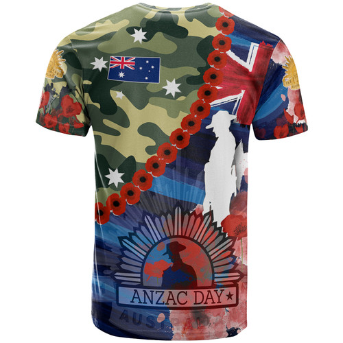 Australia Anzac Day Blue T-shirt - Remembrance Poppy Lest We Forget
