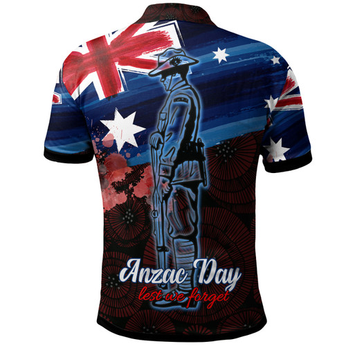 Australia Anzac Day Polo Shirt - Poppy Flowers With Australia Flag Australia Anzac Day Polo Shirt - Poppy Flowers With Australia Flag