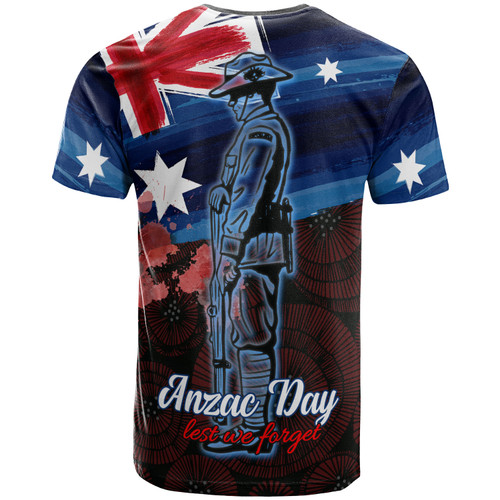 Australia Anzac Day T-Shirt - Poppy Flowers With Australia Flag Australia Anzac Day T-Shirt - Poppy Flowers With Australia Flag