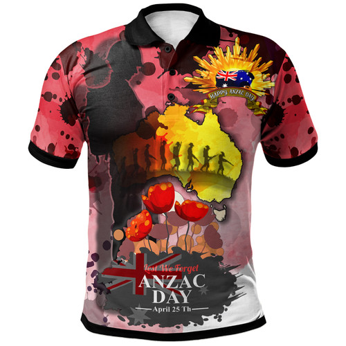 Australia Anzac Day Polo Shirt - Anzac Day"Lest We Forget" Color Drawing Patterns Polo Shirt