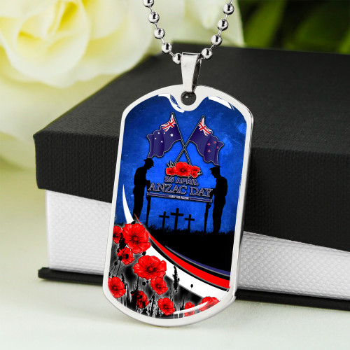 Anzac Day NZ Australia Dog Tag -  Poppies Flowers