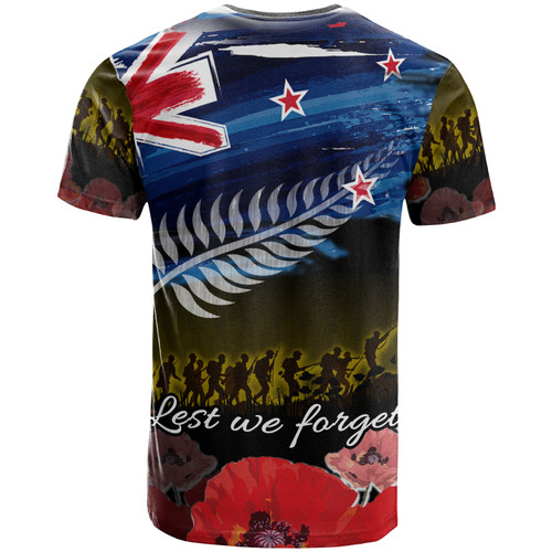 New Zealand Warriors Anzac Day T-shirt - Soldier With Poppies Flowers
