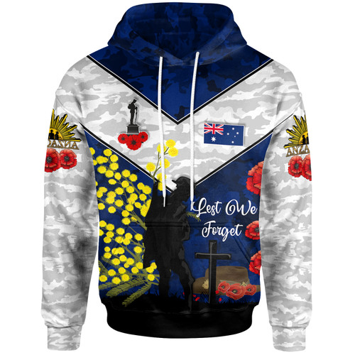 Australia Anzac Day Hoodie -  Poppies with Golden Wattle Flowers Lest We Forget