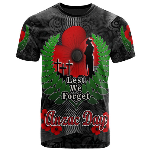 New Zealand Anzac Day T- Shirt - Anzac Day "Lest We Forget " Low Poly Motley Patterns T- Shirt