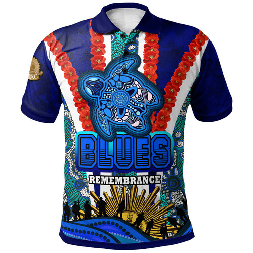 Blues Rugby Polo Shirt - Custom Anzac Aussie Blues and Aboriginal Inspired Pattern Polo Shirt Blues Rugby Polo Shirt - Custom Anzac Aussie Blues and Aboriginal Inspired Pattern Polo Shirt