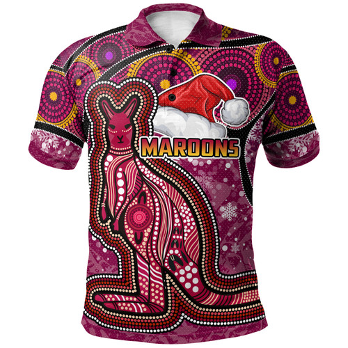 Maroons Christmas Rugby Custom Polo Shirt - Christmas Maroons Kangaroo Polo Shirt