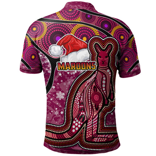 Maroons Christmas Rugby Custom Polo Shirt - Christmas Maroons Kangaroo Polo Shirt