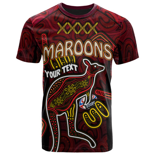 Maroons T- Shirt - Custom QLD Maroons Kangaroo With Aboriginal Inspired Culture T- Shirt Maroons T- Shirt - Custom QLD Maroons Kangaroo With Aboriginal Inspired Culture T- Shirt