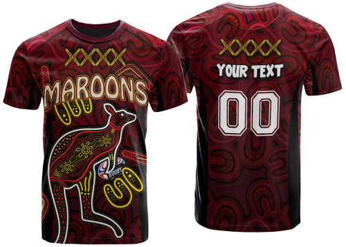 Maroons T- Shirt - Custom QLD Maroons Kangaroo With Aboriginal Inspired Culture T- Shirt Maroons T- Shirt - Custom QLD Maroons Kangaroo With Aboriginal Inspired Culture T- Shirt