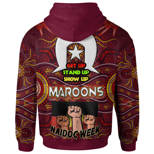 Maroons Hoodie - Custom Naidoc Week ''Get up, Stand Up, Show Up''Maroons Kangaroo With Aboriginal Inspired Culture Hoodie Maroons Hoodie - Custom Naidoc Week ''Get up, Stand Up, Show Up''Maroons Kangaroo With Aboriginal Inspired Culture Hoodie