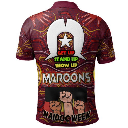Maroons Polo Shirt - Custom Naidoc Week ''Get up, Stand Up, Show Up''Maroons Kangaroo With Aboriginal Inspired Culture Polo Shirt Maroons Polo Shirt - Custom Naidoc Week ''Get up, Stand Up, Show Up''Maroons Kangaroo With Aboriginal Inspired Culture Polo Shirt