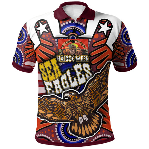 Australia Sea Eagles Polo Shirt - Custom Naidoc Week Eagle Aboriginal Inspired Dot Artwork ''Get up, Stand Up, Show Up'' Aboriginal Inspired Culture Polo Shirt