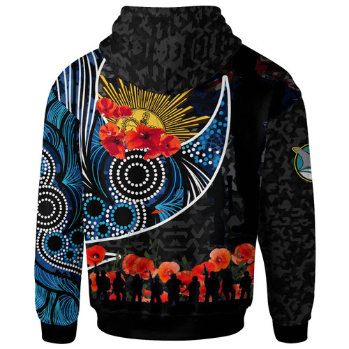 Cronulla-Sutherland Sharks Hoodie - Cronulla-Sutherland Sharks Anzac Day with Poppy Flower Aboriginal Inspired Hoodie Cronulla-Sutherland Sharks Hoodie - Cronulla-Sutherland Sharks Anzac Day with Poppy Flower Aboriginal Inspired Hoodie