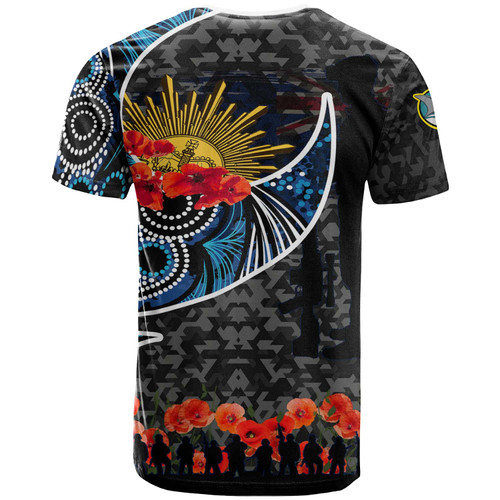 Cronulla-Sutherland Sharks T-shirt - Cronulla-Sutherland Sharks Anzac Day with Poppy Flower Aboriginal Inspired T-shirt Cronulla-Sutherland Sharks T-shirt - Cronulla-Sutherland Sharks Anzac Day with Poppy Flower Aboriginal Inspired T-shirt