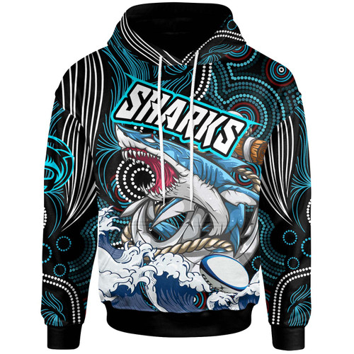 Cronulla-Sutherland Sharks Hoodie - Custom Impetuous Cronulla-Sutherland Sharks with Ball and Aboriginal Inspired Dot Painting Art