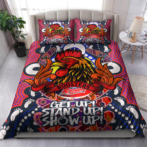 Rooters Custom Bedding Set - Sydney Naidoc Week Celebrations With Footprints And Boomerangs Dot Art Painting