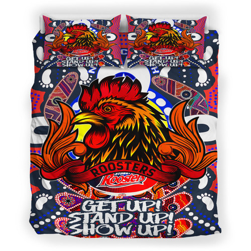 Rooters Custom Bedding Set - Sydney Naidoc Week Celebrations With Footprints And Boomerangs Dot Art Painting