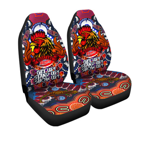Rooters Custom Car Seat Cover - Sydney Naidoc Week Celebrations With Footprints And Boomerangs Dot Art Painting