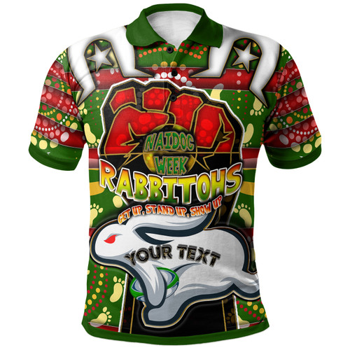 South Sydney Rabbitohs Polo Shirt - South Sydney Rabbitohs Ball Naidoc Week ''Get up, Stand Up, Show Up'' Aboriginal Inspired Dot Painting Style Polo Shirt