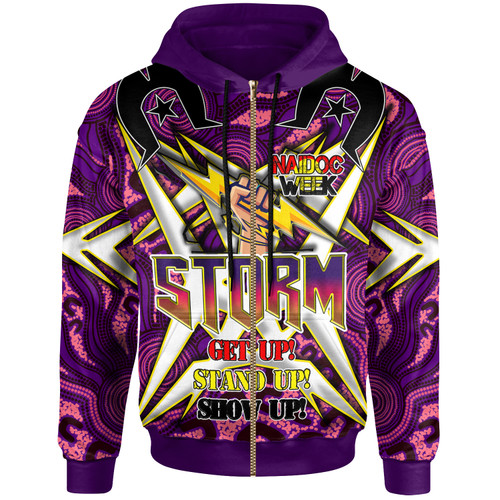 Melbourne Storm Hoodie - Custom Naidoc Week Melbourne Storm Hand Thunder With Aboriginal Inspired Pattern ''Get up, Stand Up, Show Up'' Hoodie