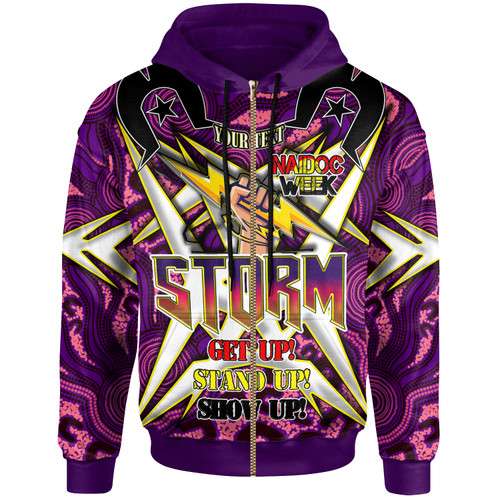 Melbourne Storm Hoodie - Custom Naidoc Week Melbourne Storm Hand Thunder With Aboriginal Inspired Pattern ''Get up, Stand Up, Show Up'' Hoodie