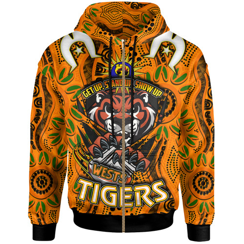 Wests Tigers Hoodie - Custom Naidoc Week Wests Tigers Ball Aboriginal Inspired Culture "Get Up, Stand Up, Show Up" Hoodie Wests Tigers Hoodie - Custom Naidoc Week Wests Tigers Ball Aboriginal Inspired Culture "Get Up, Stand Up, Show Up" Hoodie