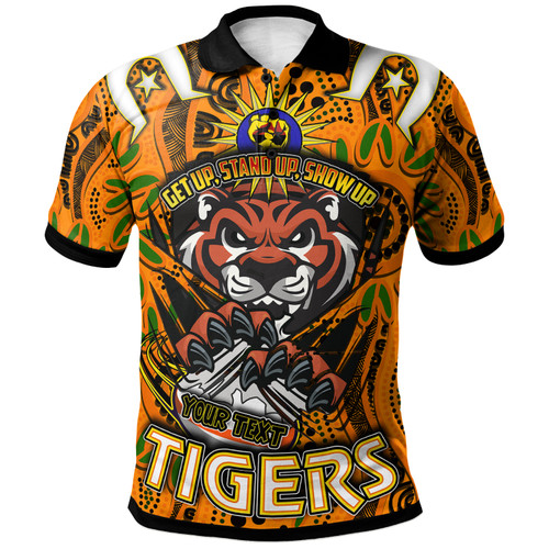 Wests Tigers Polo Shirt - Custom Naidoc Week Wests Tigers Ball Aboriginal Inspired Culture "Get Up, Stand Up, Show Up" Polo Shirt