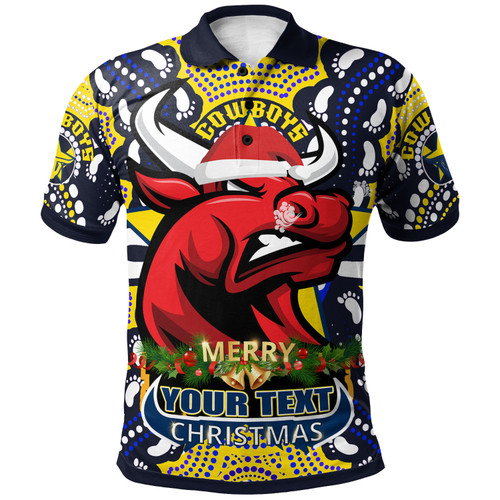 North Queensland Christmas Custom Polo Shirt - Merry Christmas North Queensland With Dot Art Painting Footprints North Queensland Christmas Custom Polo Shirt - Merry Christmas North Queensland With Dot Art Painting Footprints