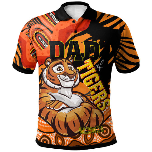 Wests Tigers Polo Shirt - Custom Father's Day West Wests Tigers with Aboriginal Inspired Pattern Dad Of Wests Tigers and Ball Polo Shirt