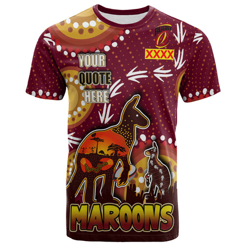 Maroons T- Shirt - Custom Father's Day Kangaroo '' Dad A Son's First Hero, A Daughter's First Love'' Aboriginal Inspired Style T- Shirt
