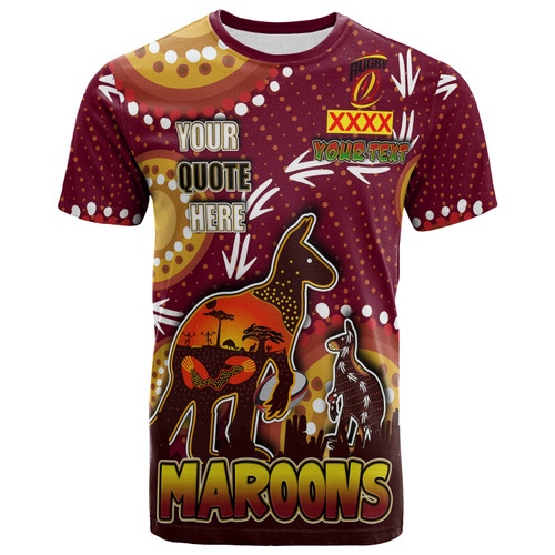 Maroons T- Shirt - Custom Father's Day Kangaroo '' Dad A Son's First Hero, A Daughter's First Love'' Aboriginal Inspired Style T- Shirt