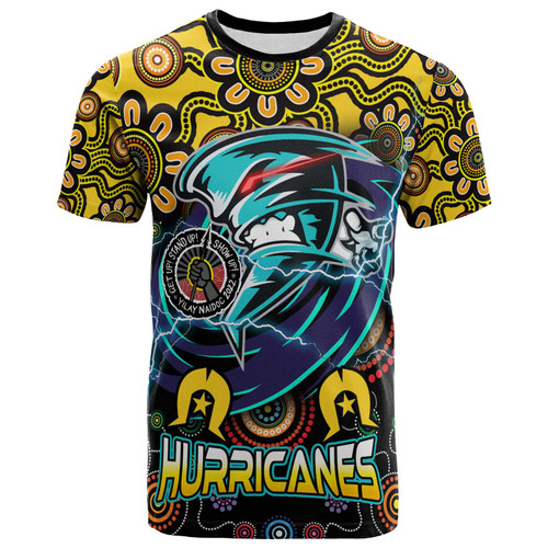 Hurricanes Rugby T-shirt - Naidoc Week Hurricanes with Aboriginal Indigenous "Get up! Stand Up! Show up!" T-shirt