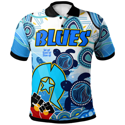 Blues Rugby Polo Shirt - Custom Naidoc Week Blues with Aboriginal Culture and Torres Strait Polo Shirt